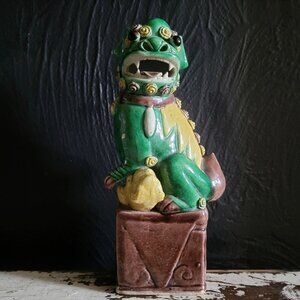 Vtg Chinese Fu Foo Dog Lions Temple Guardian Shishi, Vtg Chinoiserie 8.25"